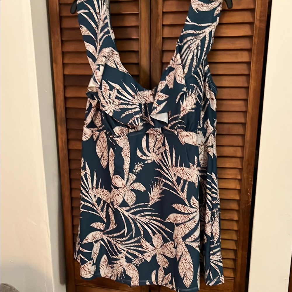 Swimsuits For All White and Blue Ruffled Tie Front One Piece